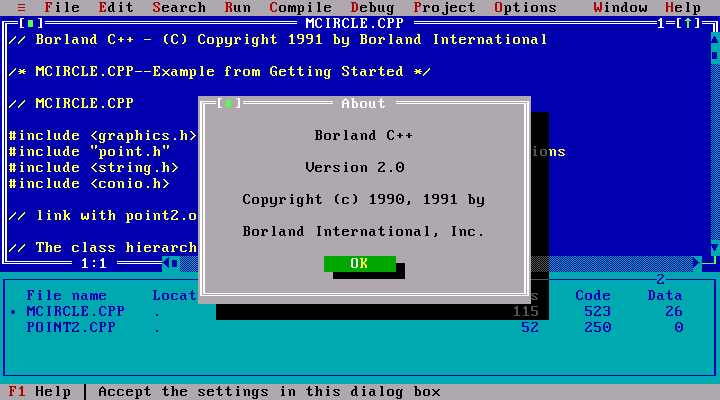 Screenshot of Turbo Borland editor