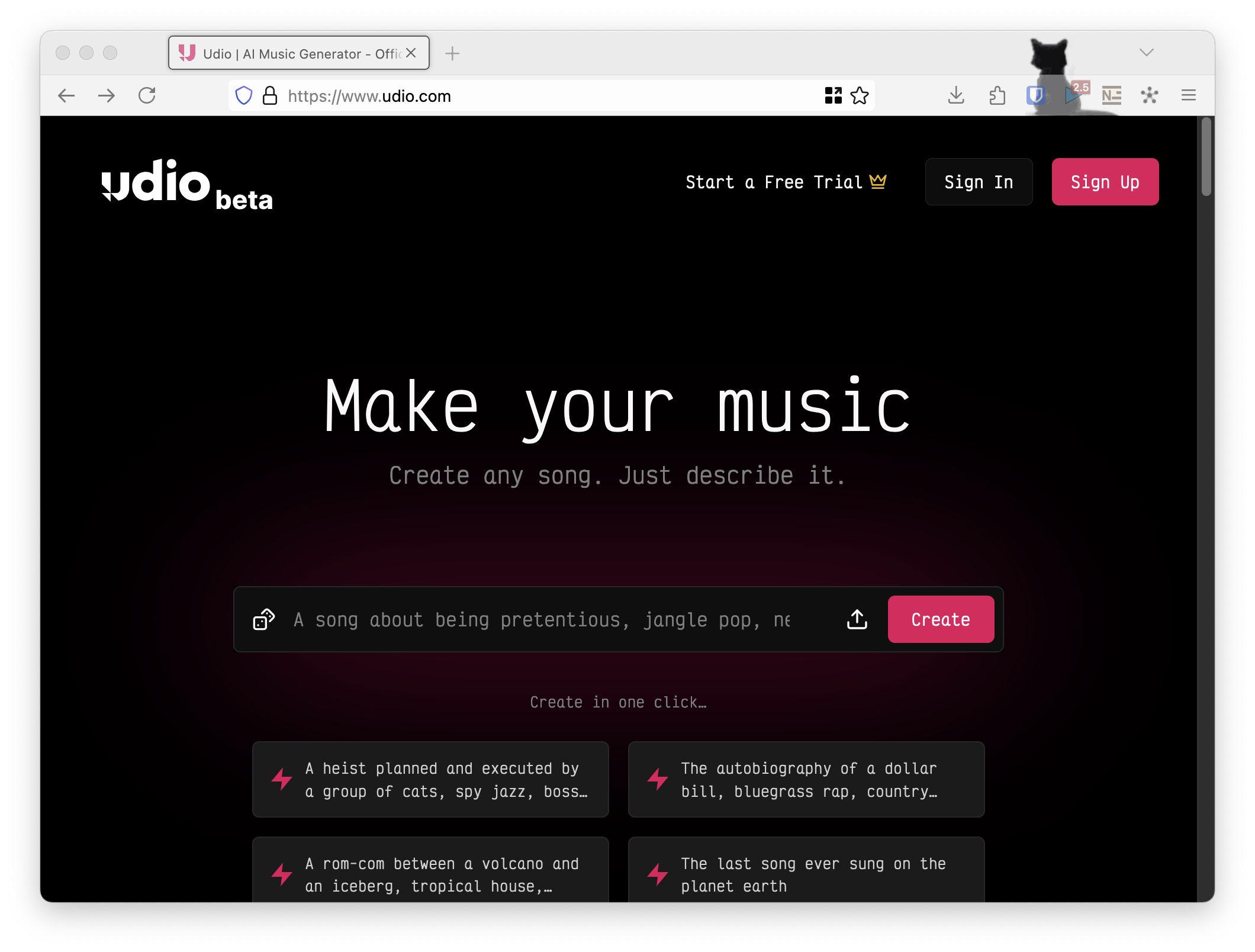 Screenshot of Udio